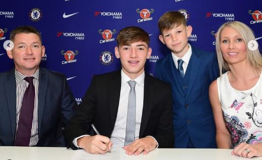 Carrie Gilmour with her family when Billy Gilmour signed with Chelsea